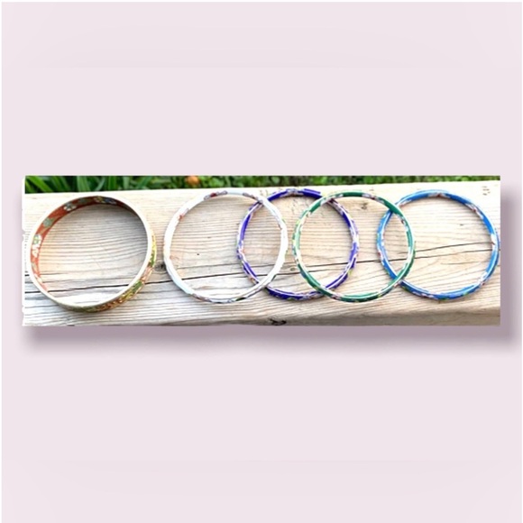 Vintage Bangle Bracelets Floral Cloisonné Jewelry Lot - Picture 5 of 12